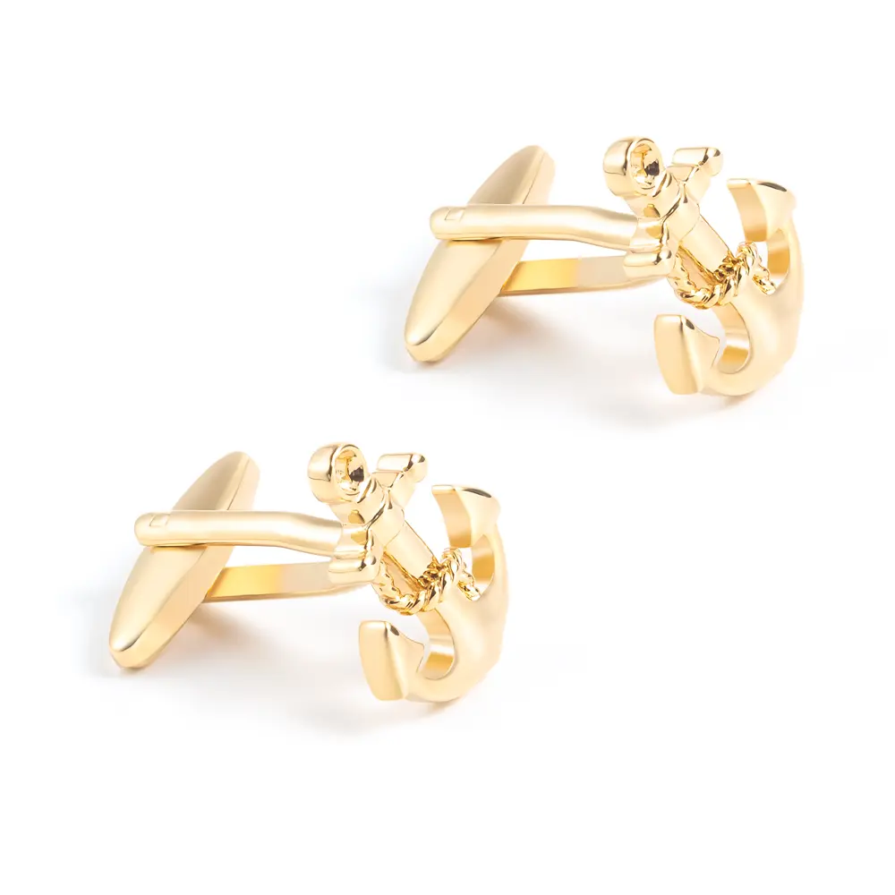 Custom Luxury Golden Plated Simple Design Anchor Cufflinks Novelty Suit Shirt Accessory CL0024-G Supplier, Company