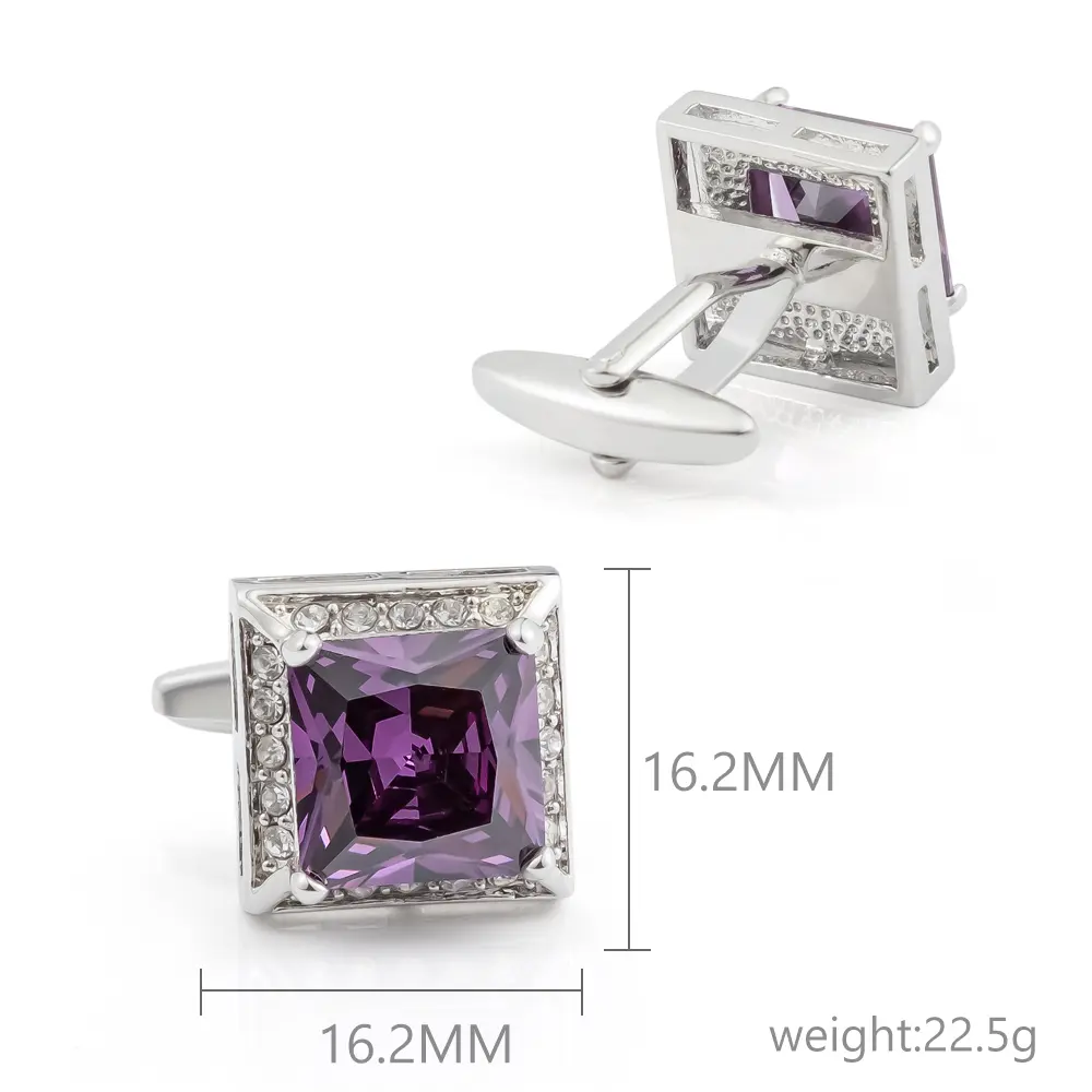 Wholesale Luxury Amethyst & Diamond Square Shape Men's Business Zircon Stone Cufflinks Factory Wholesale CS8408 Exporters, Company