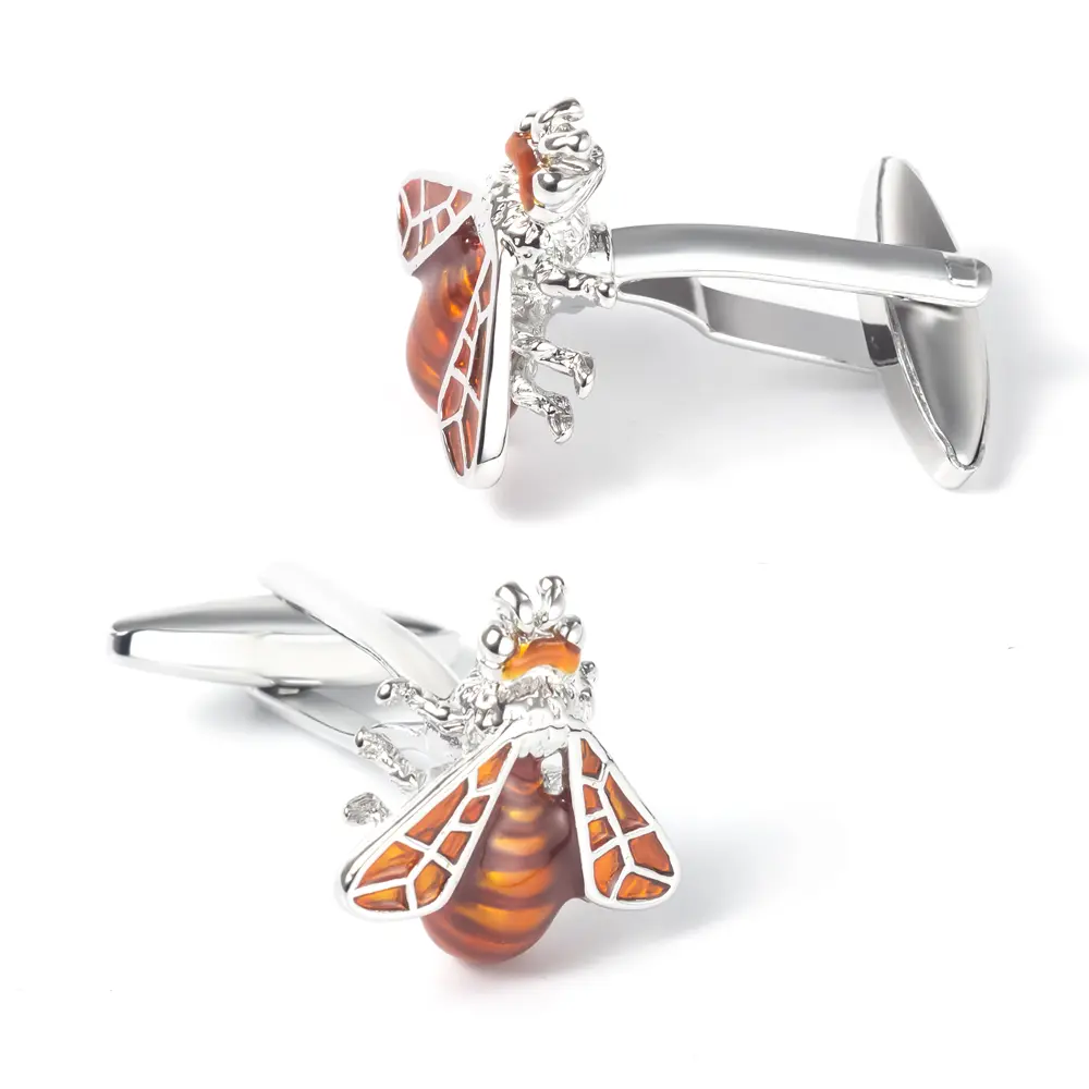 Custom Factory Low MOQ High Quality Glaze Golden Brown Honey Bee Cufflinks CC0022 Exporter, Exporters