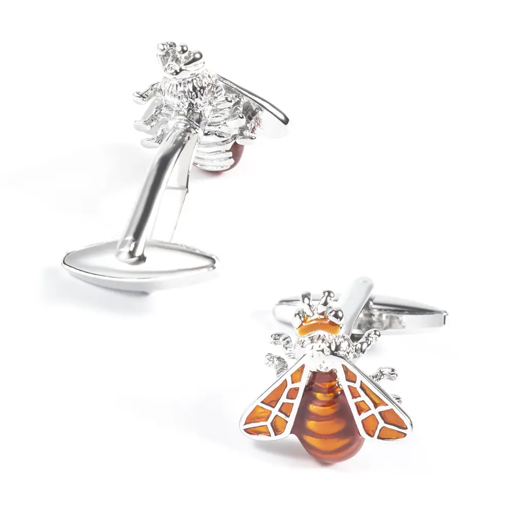 Custom Factory Low MOQ High Quality Glaze Golden Brown Honey Bee Cufflinks CC0022 Exporter, Exporters
