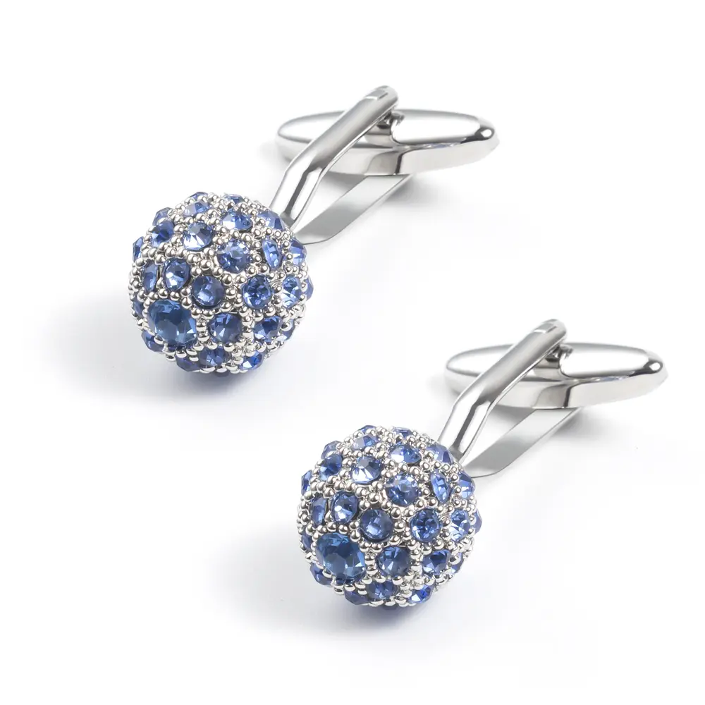 OEM Luxury Crystal  Ball Cufflinks Wholesale Silver Plated Brass Cufflinks With Blue Rhinestone CS0013-S Exporter, Company