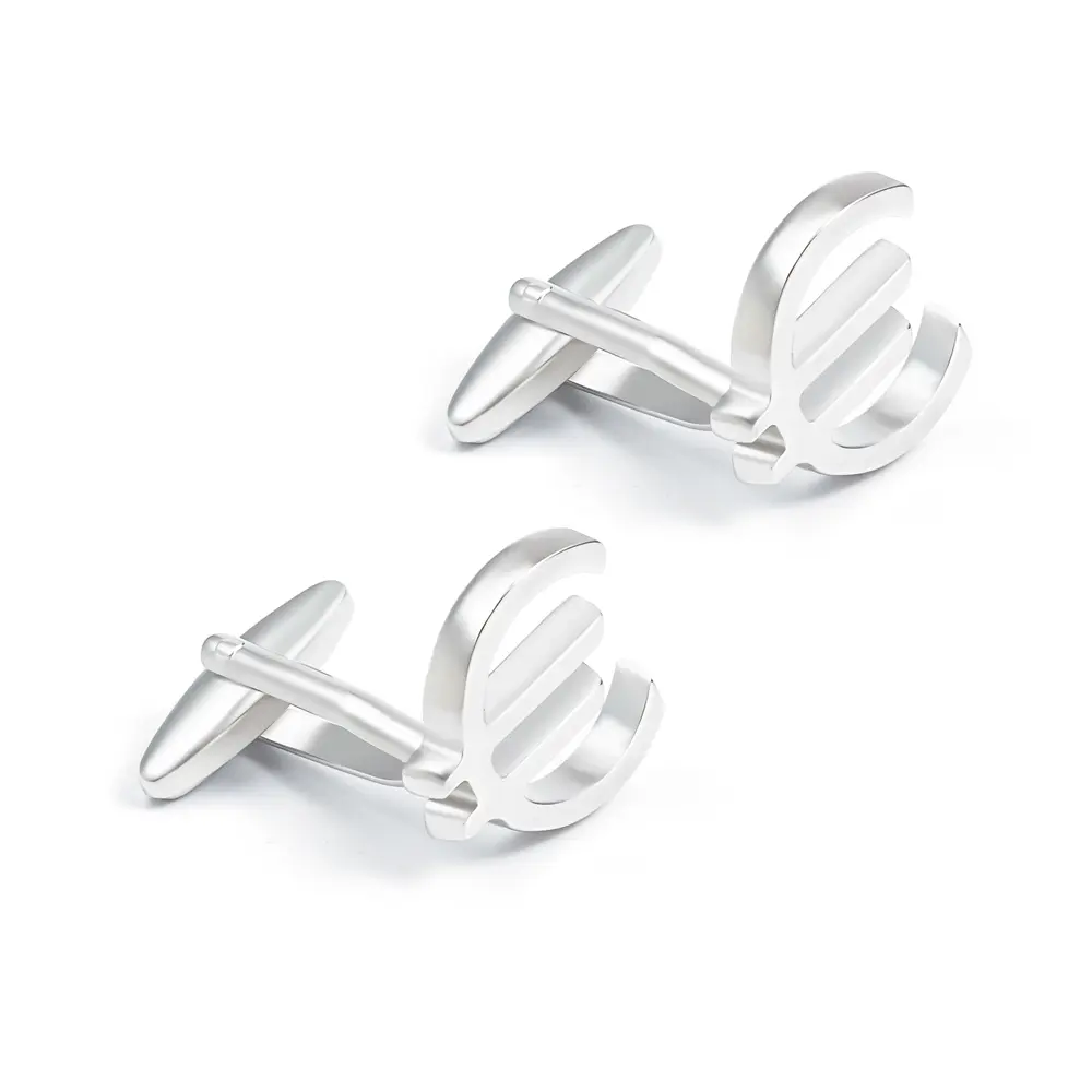 ODM Cufflink Manufacturer Silver Plated Euro Sign French Business Shirt Suit Cuff Links for Men Wholesale CL0127 Exporters, Companies