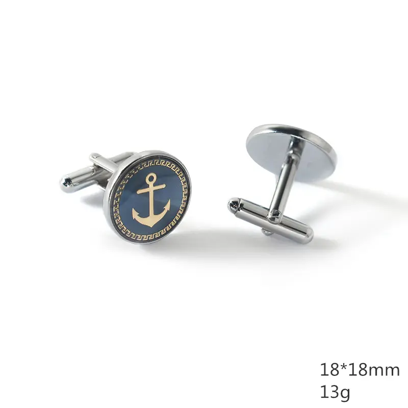 ODM French Silver Blue Round Enamel Boat Anchor Mens Cufflinks Wholesale Manufacturers, Companies
