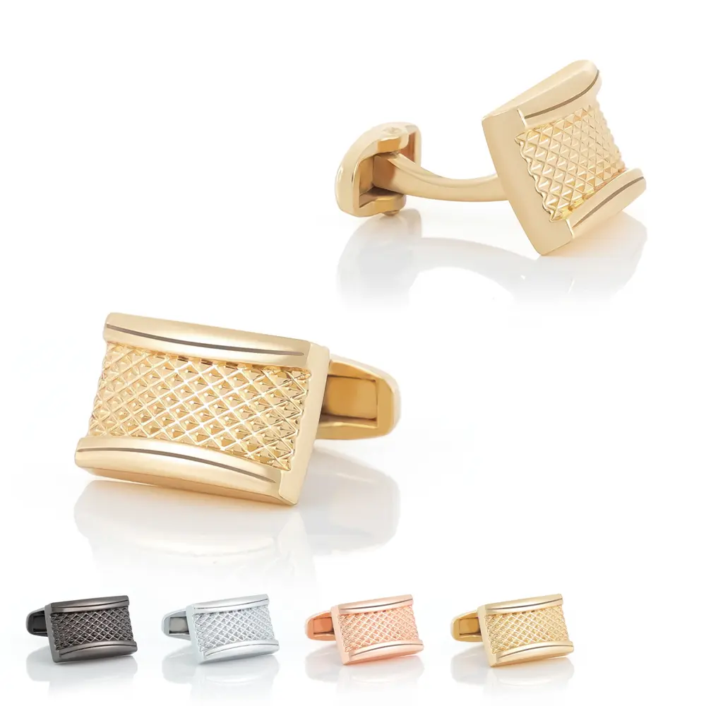 ODM Laser Metal Engraving Rectangle Shaped Premium Grid Cufflinks Luxury Rose Gold CLW0007-RG Exporter, Exporters