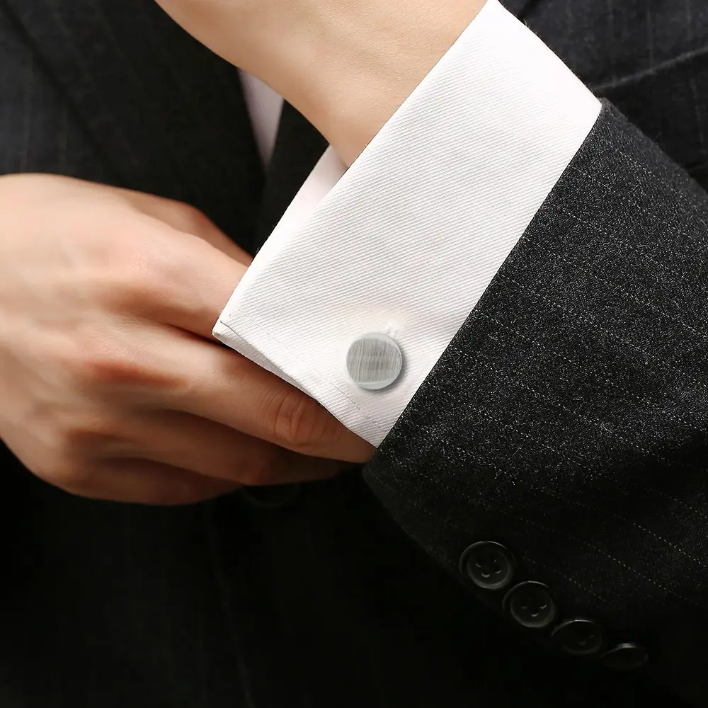 Wholesale Personalized Round Matte Blank Custom Logo Men Metal Brass Cufflinks For Shirt CL0192