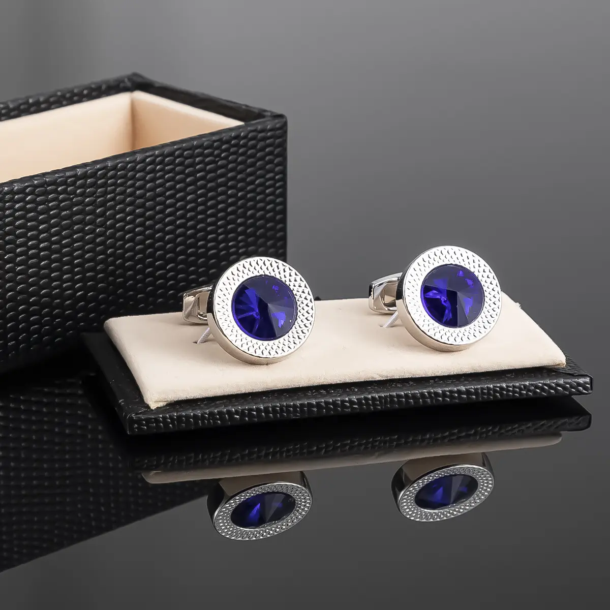 ODM Cufflink Manufacturer Zircon Round Sapphire Men's Fashion Jewelry Cufflinks CS9001 Exporters, Company