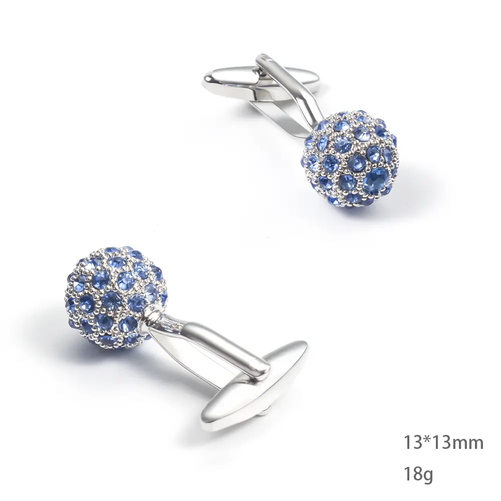 OEM Luxury Crystal  Ball Cufflinks Wholesale Silver Plated Brass Cufflinks With Blue Rhinestone CS0013-S Exporter, Company