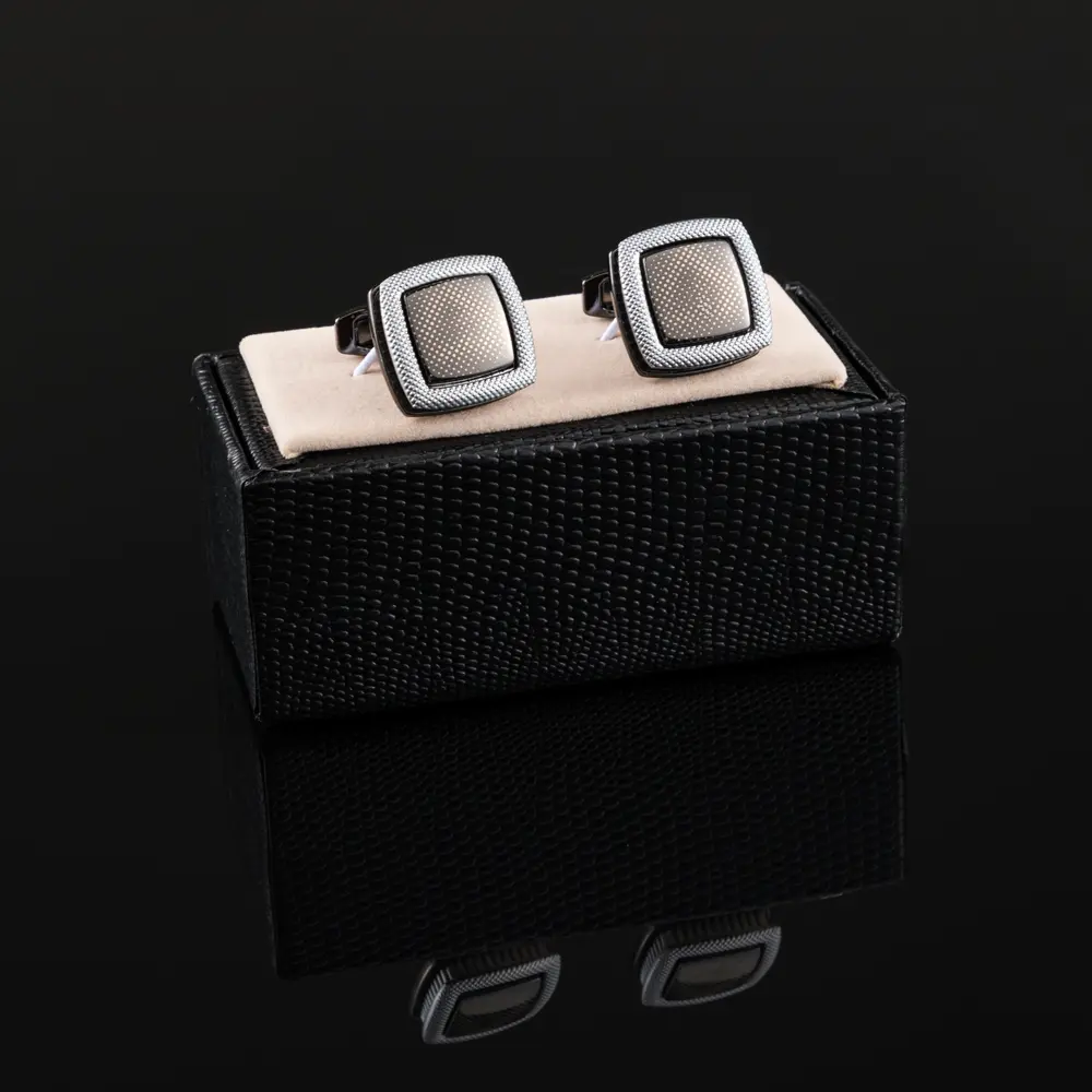 OEM Fashion Men French Black Dot Silver Edge Cufflinks For Shirt Button Wholesale Exporters, Companies