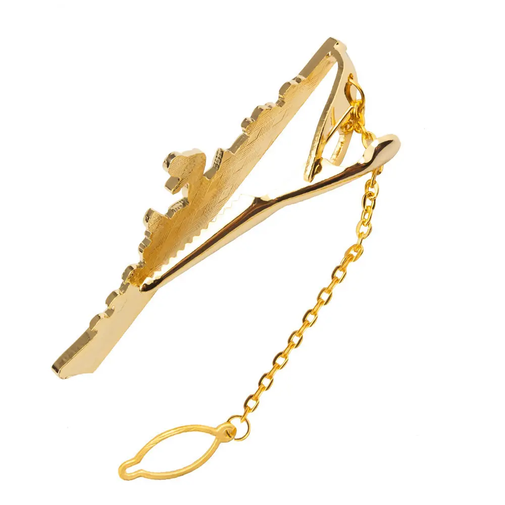 Custom High Quality Gold Plated Voyager Warship Anchor Men's Business Career Gifts Tie Clips with Chain TL0017 Manufacturers, Company