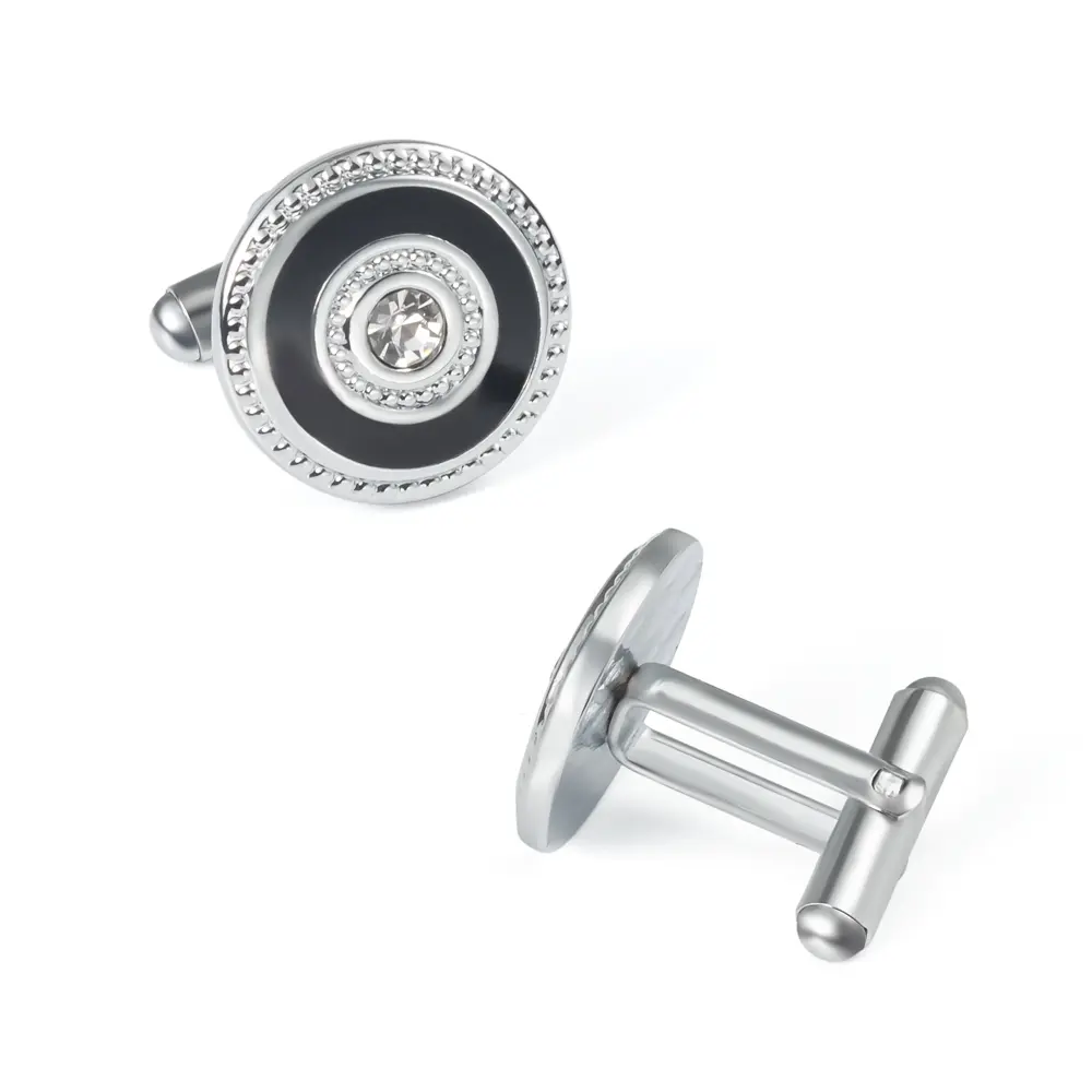 ODM JINJIE New Design French Metal Round Shaped Black/Blue Crystal Cufflinks Button CS0072 Manufacturers, Factories