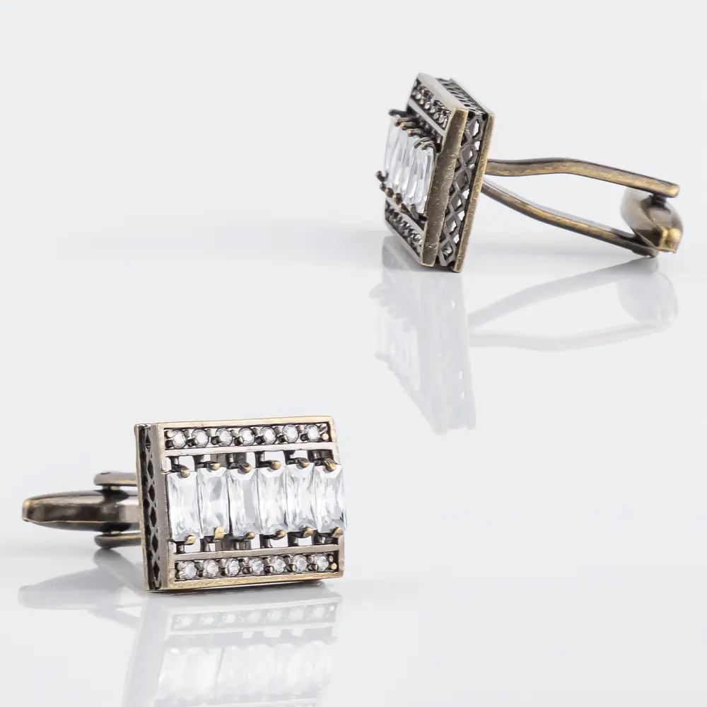 Wholesale Men Business Luxury Bronze Square Hollow White Zircon Rhinestone French Cufflinks CS8293 Factories, Exporters