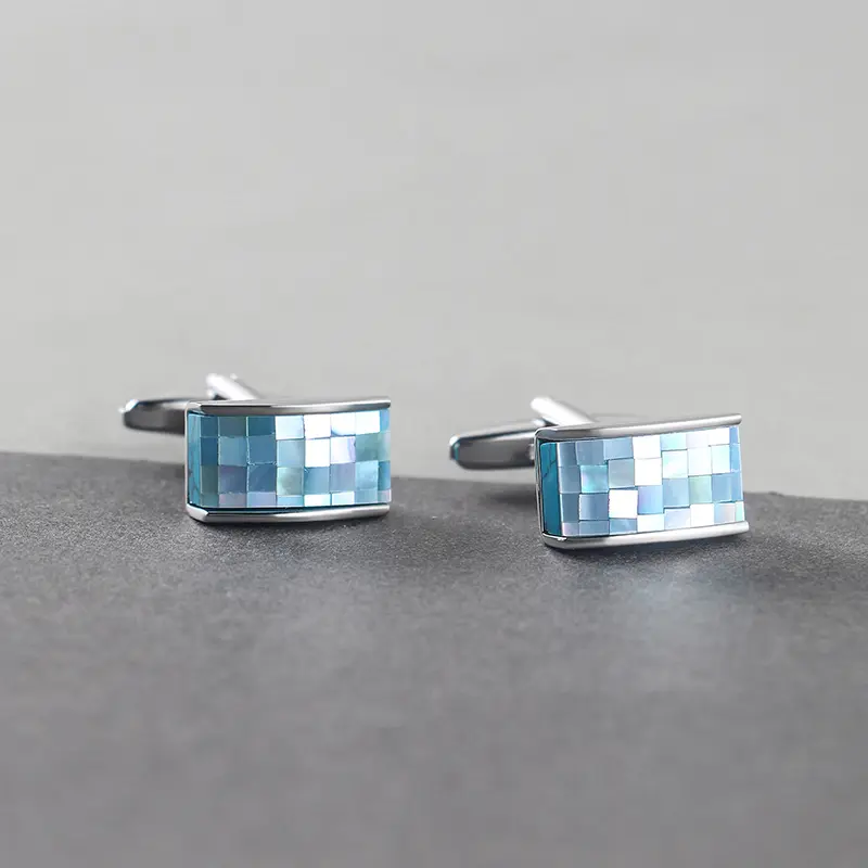 ODM High Quality Elegant Rectangle Blue Mother of Pearl Mosaic Cufflinks Manufacturers, Exporter