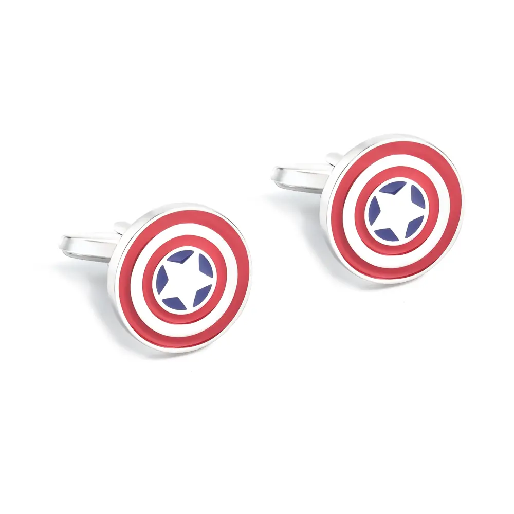 Wholesale Metal Enamel Logo Captain America Shield Shape Cufflinks Accessories for Men CC0278