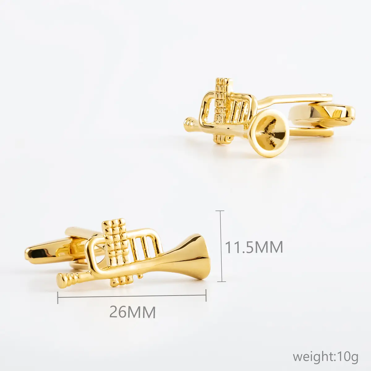 OEM Men's Business Shirt Golden Plated Metal Cufflinks with Cornet Musical Instrument Shape CL0142-G Factory, Exporter