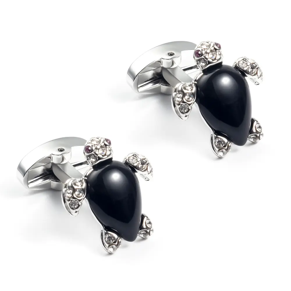 Wholesale Luxury Men Jewel Animal Design Black Onyx Turtle Crystal Cufflinks For Men Shirt CS0004 Manufacturer, Company