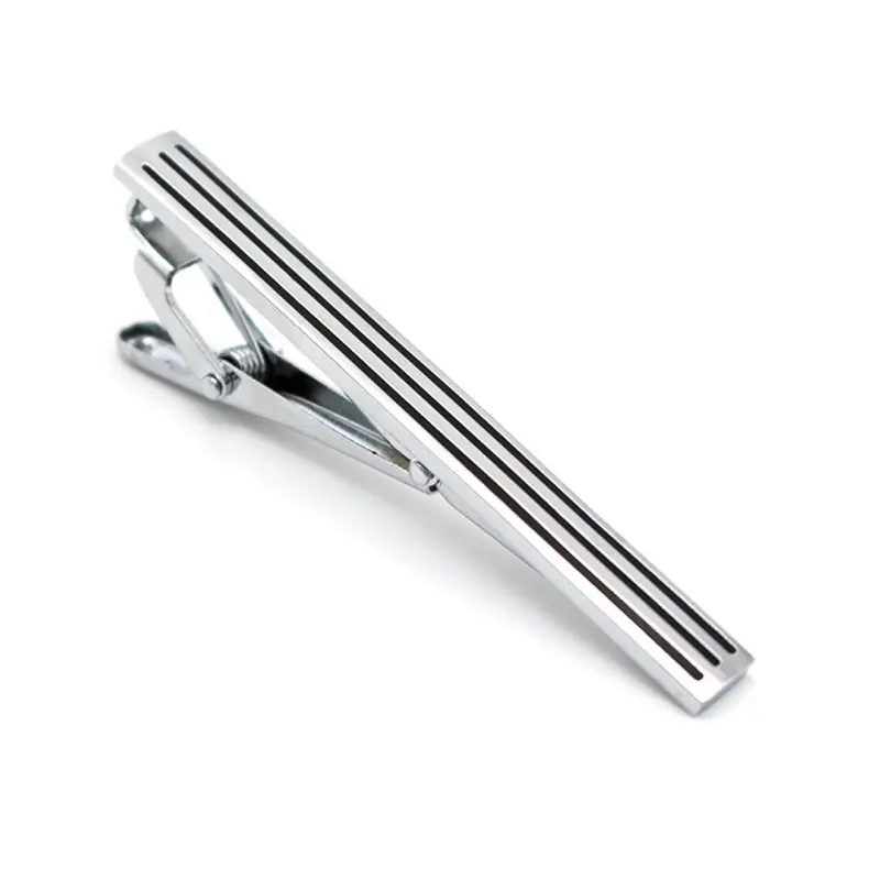 Wholesale Cheap Price Brass Material Silver Plated Black Enamel Wedding Business Tie Clips for Men TC9007-S