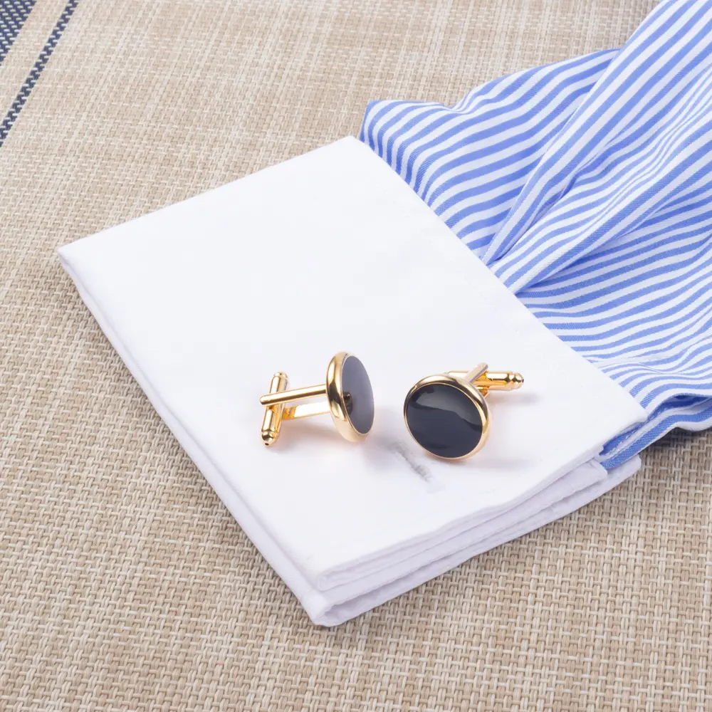 OEM Cheap Copper Material Men Round Gold Plated Black Enamel Cuff links for Men Shirt Accessories CC0301 Manufacturers, Factories