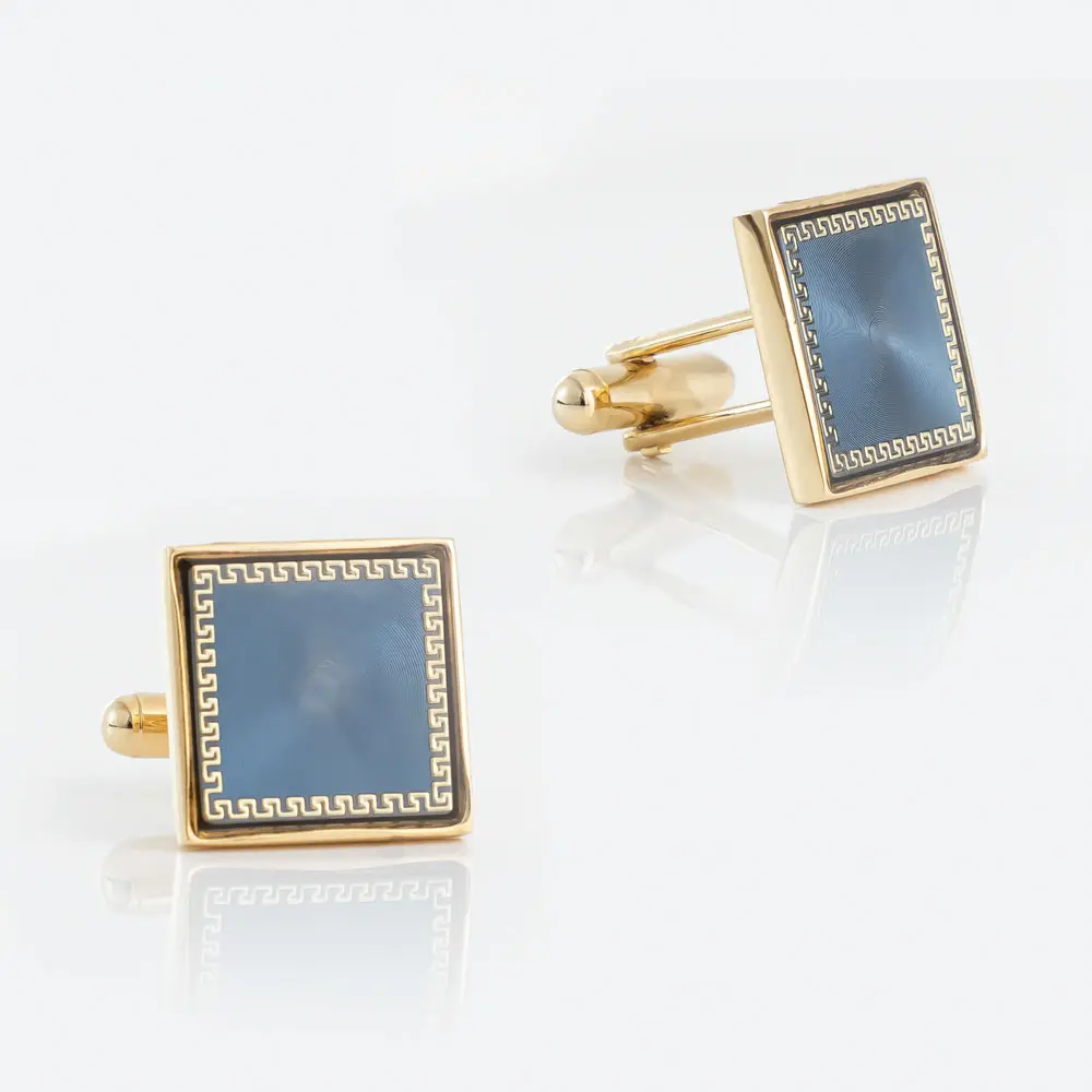 OEM Factory New Golden Plated Blue Pattern Square Metal Men Cufflinks For Men Suit Supplier, Exporter