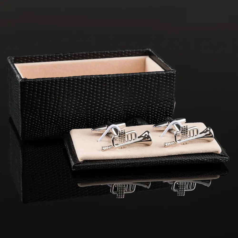 OEM Men's Business Shirt Metal Cufflinks with Cornet Musical Instrument Shape Silver Plated CL0142-S Factories, Exporters