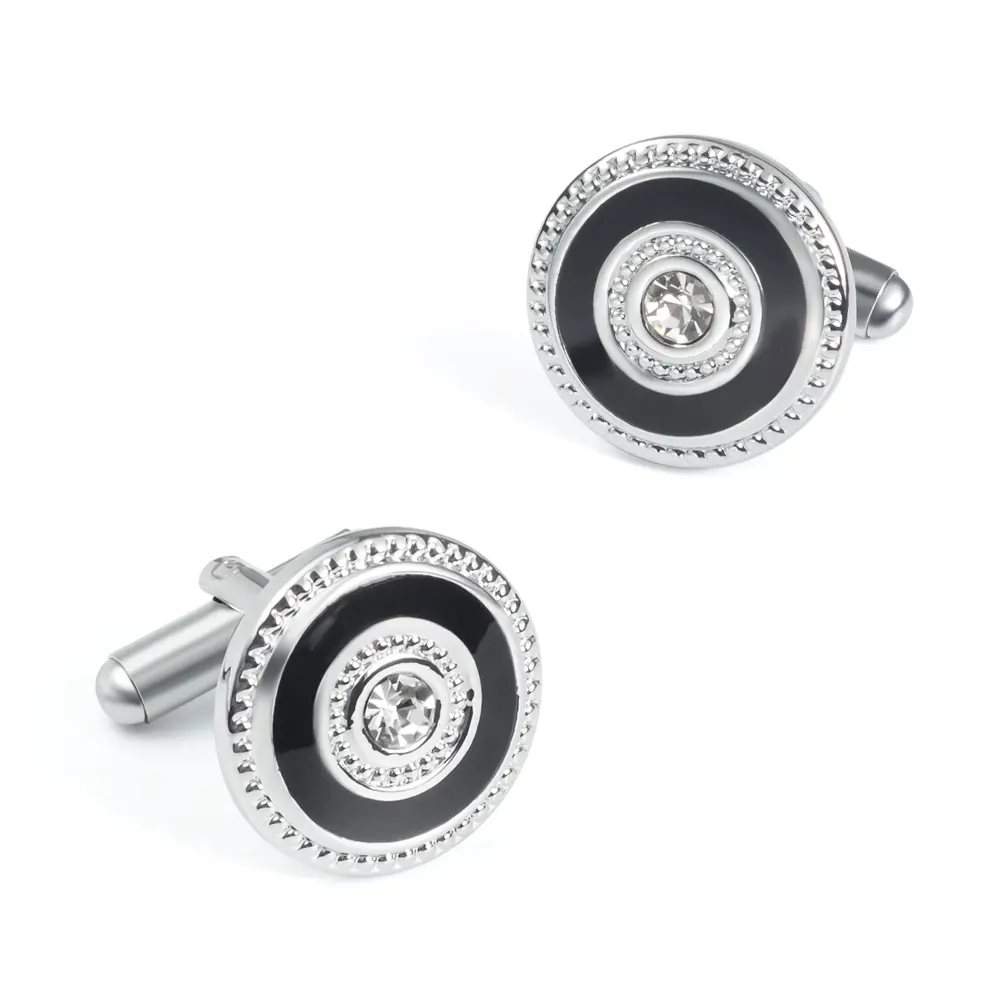 ODM JINJIE New Design French Metal Round Shaped Black/Blue Crystal Cufflinks Button CS0072 Manufacturers, Factories