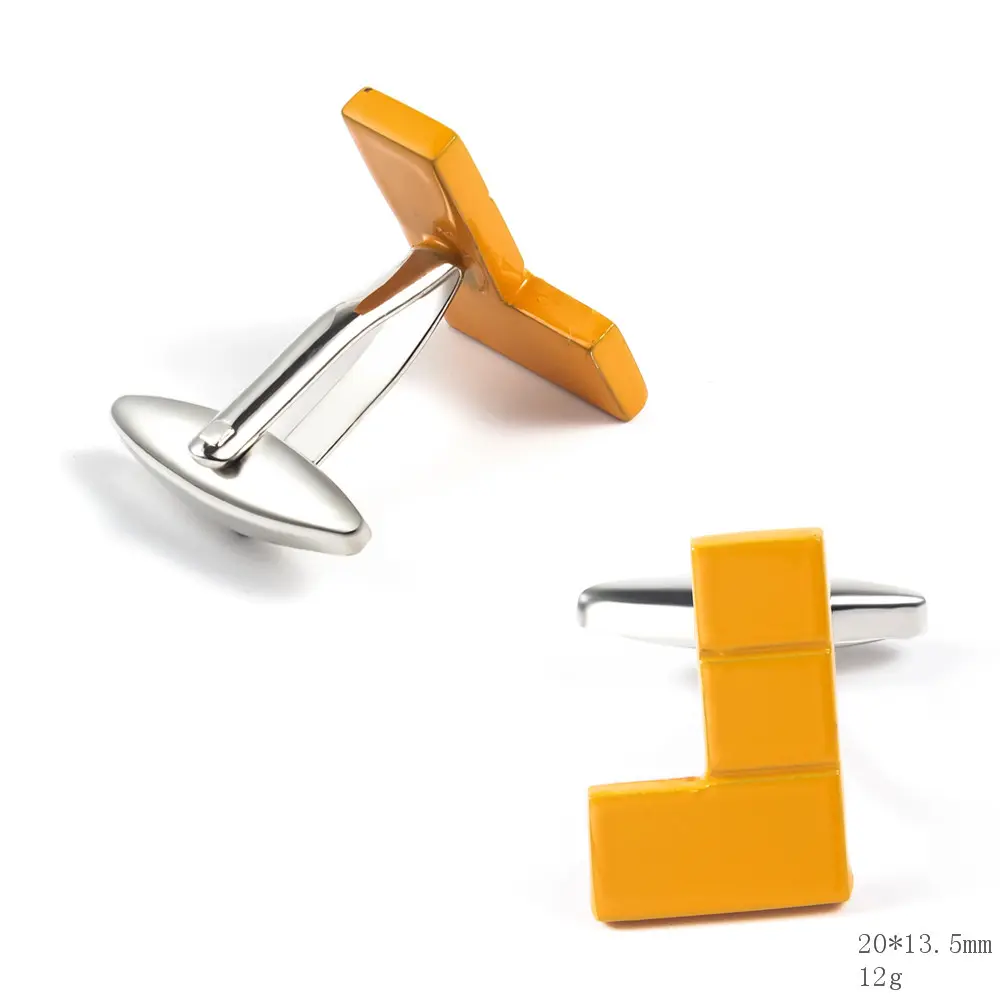 Custom Yellow Color Silver Plated Personalised Copper Material Game Square Tetris Cufflinks Wholesale CC0016 Manufacturer, Factory