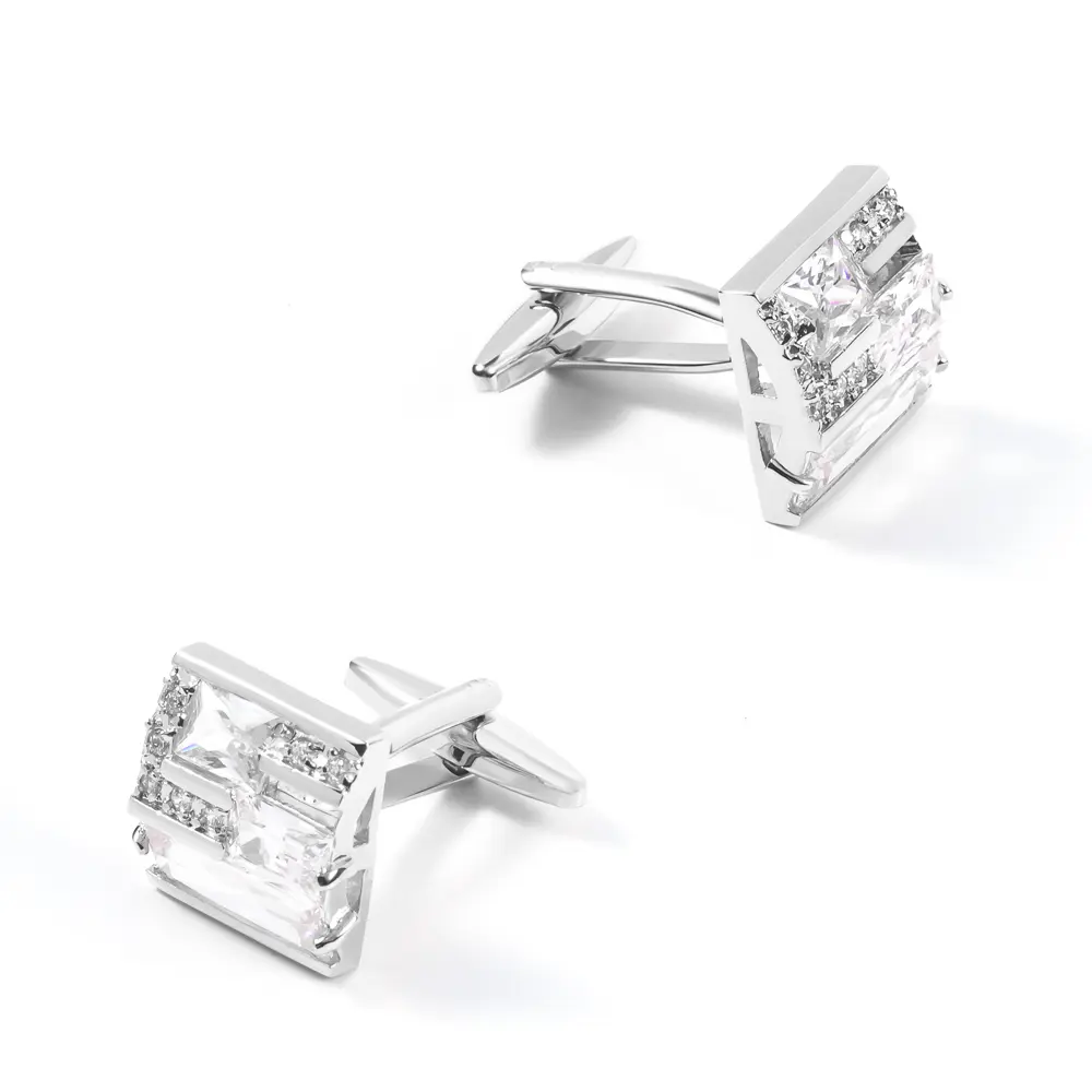 ODM China Factory Low Price Luxury Suit Shirt Crystal Wedding Zircon White Color Cufflinks CS0056-White Exporters, Company