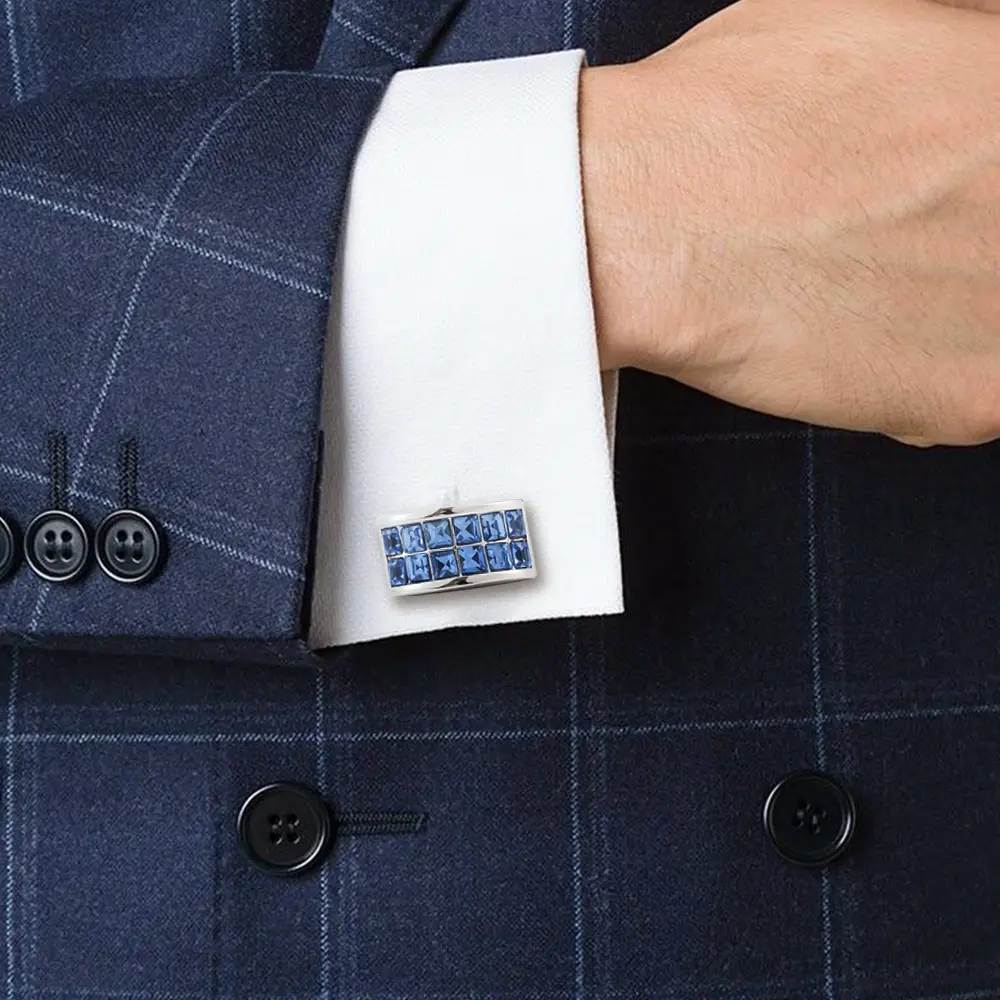 OEM Luxury Low MOQ Brass Material Blue/Green Rhinestone Men Shirt Cuff links Accessories For Wedding CS0047 Manufacturer, Exporters