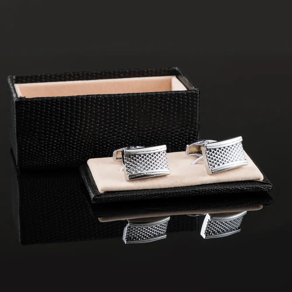 OEM Laser Metal Engraving Rectangle Shaped Premium Grid Cufflinks Gold Plated CLW0007-S Manufacturers, Exporter