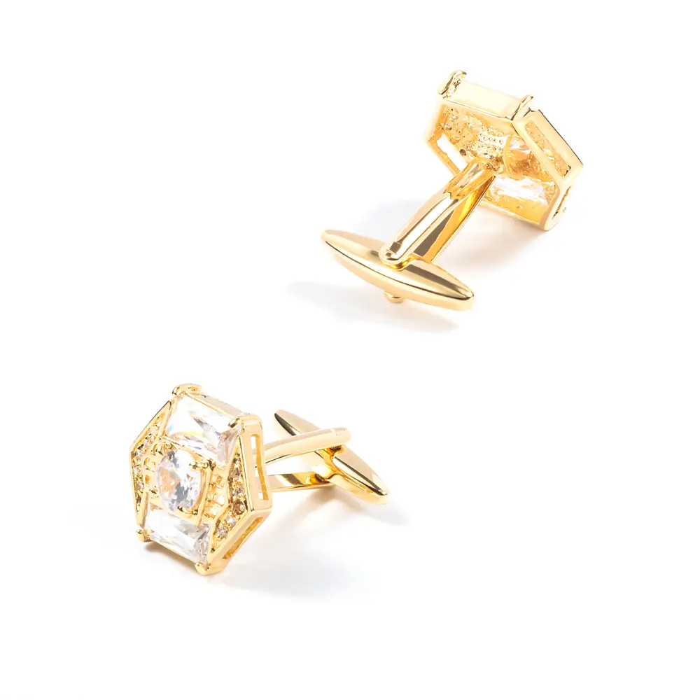 ODM Delicate 18K Gold Plated Jewelry White Crystal Cubic Zirconia Cufflinks Factory Wholesale CS0041-G Exporter, Companies