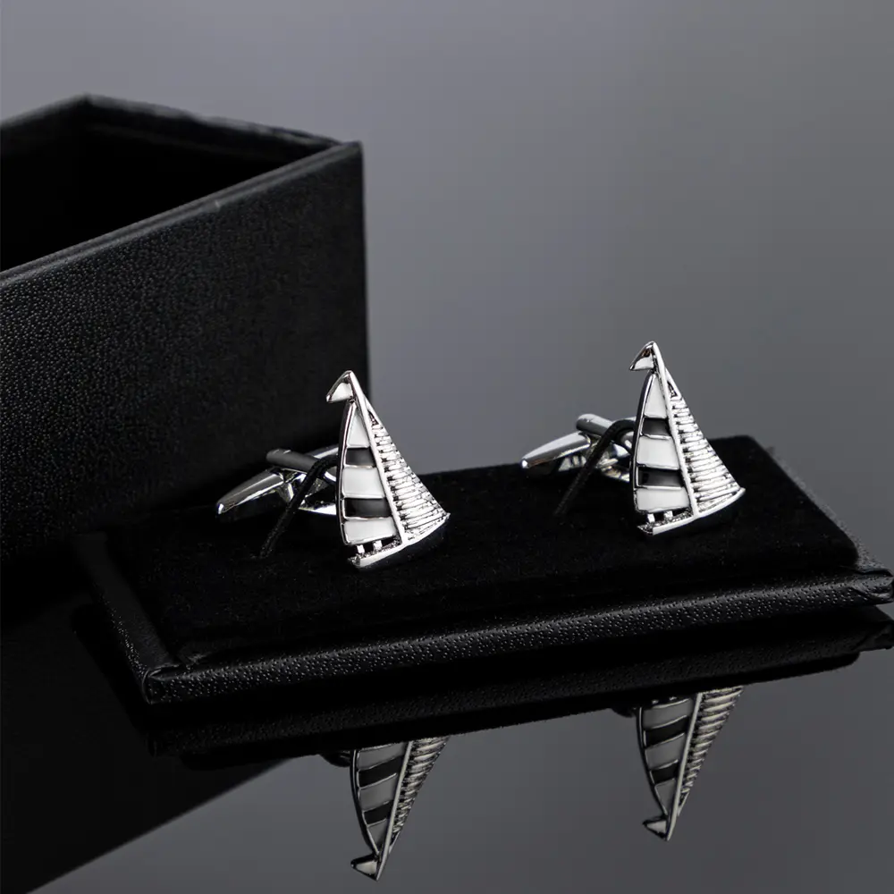 Custom High Quality Brass Material Blue &Slue Enamel Boat Cufflinks For Men Shirt CC0284 Factories, Exporter