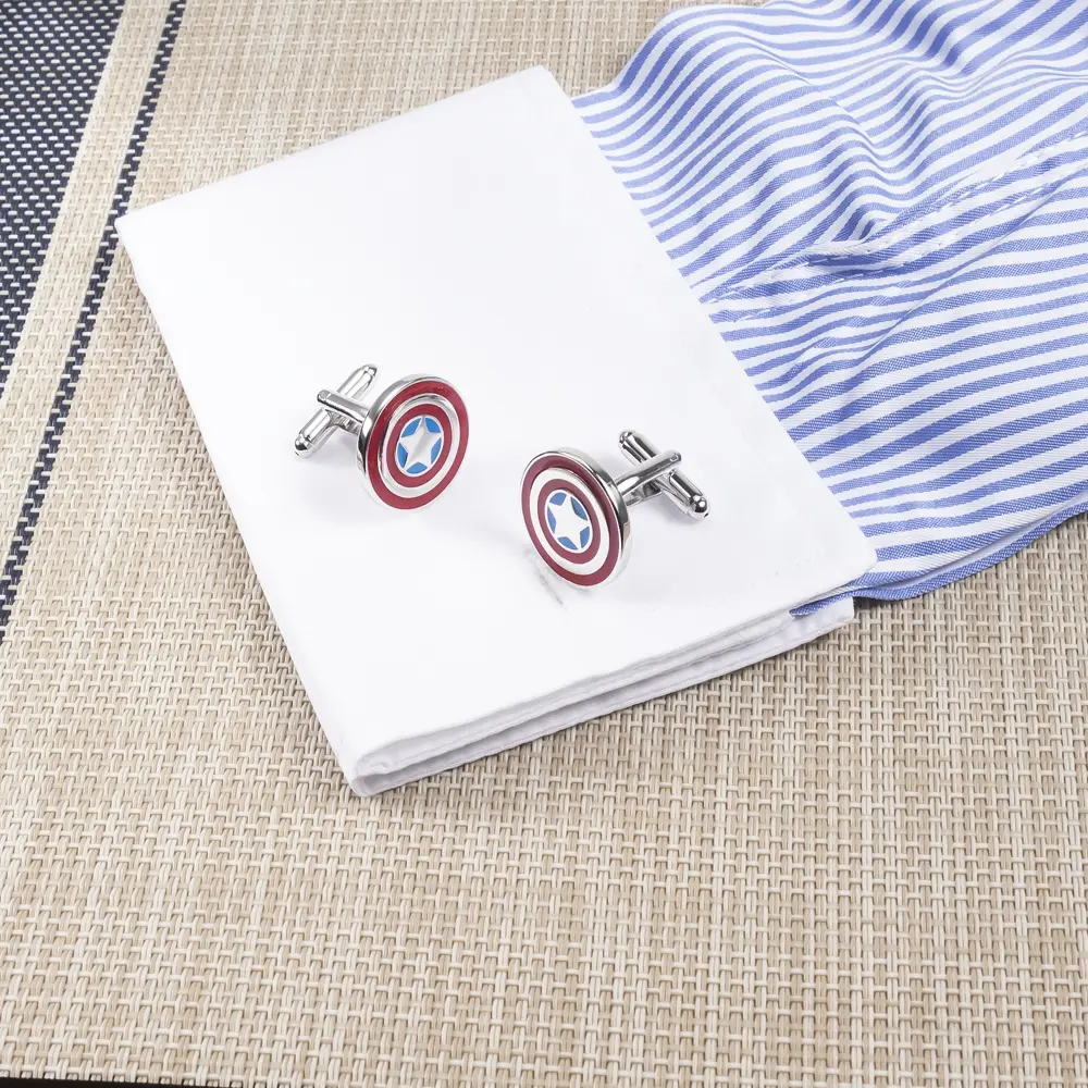 Wholesale Metal Enamel Logo Captain America Shield Shape Cufflinks Accessories for Men CC0278