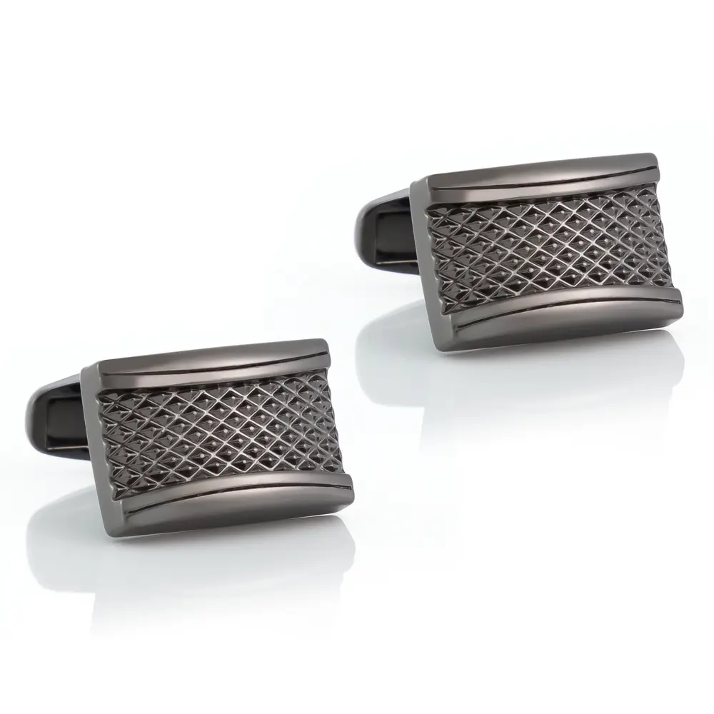 ODM Laser Metal Engraving Rectangle Shaped Premium Grid Cufflinks Gunmetal CLW0007-B Exporters, Companies