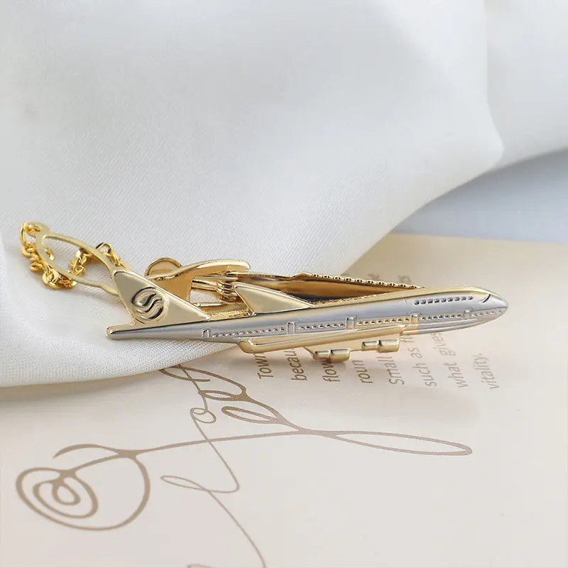 Custom Personalized Metal Craft Golden Plated Tie Clips Airplane Design Men Chain Tie Bars Wholesale TL0010 Supplier, Exporter