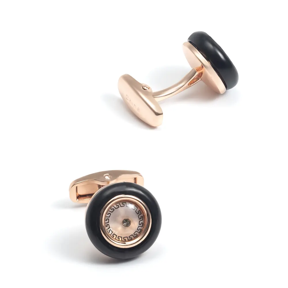 OEM Rose Golden Plated Cufflinks Arab Popular Stylsich Diamond and Onyx Cuff Link Manufacturer, Supplier