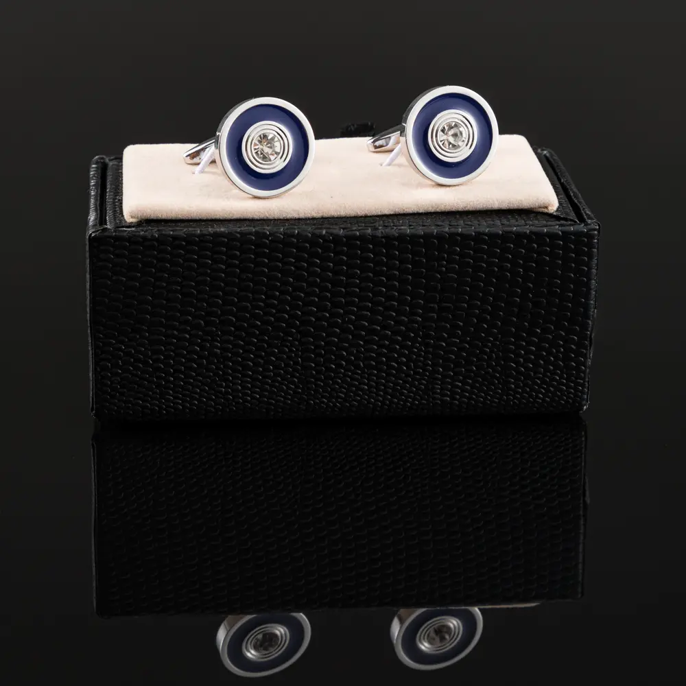 OEM Fashion Round Silver Plated Blue Enamel Round Cufflinks Crystal Mens Cufflinks Wholesale CS0099 Exporters, Companies