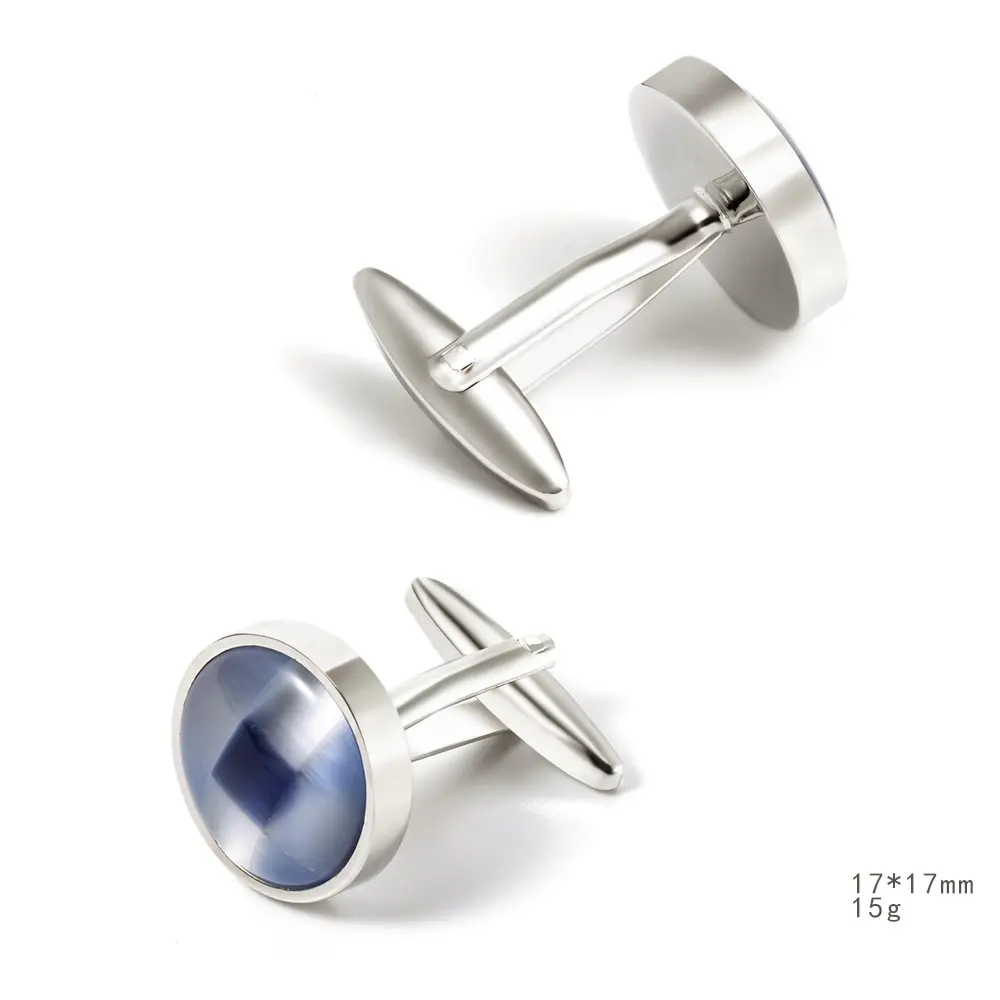 OEM Silver & Blue Round Opal Tuxedo Cufflinks New French Style Copper Cuff Links Manufacturers, Factories