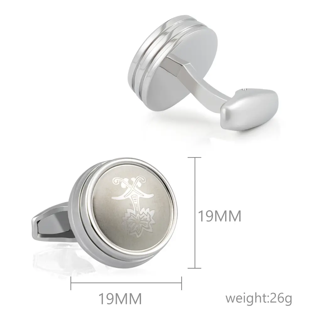 ODM JINJIE Wholesale Arabia Popular Palm Tree Pattern Design Round Silver Plated Metal Cuff Links CLW6001-S Suppliers, Exporter