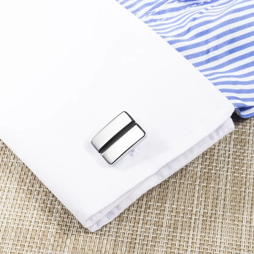 Custom Elegant Formal Men's Silver Plated with Black Enamel Cufflinks Low Price Wholesale CC-Q066 Factory, Company