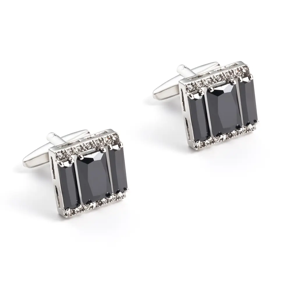 OEM Elegant Black Stone Silver Plated Cufflinks Luxury Square Business Men's Cuff Links CS0089-S Manufacturer, Exporter