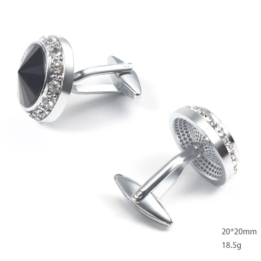 Wholesale Fashion Round Black Custom Stone Silver Plated Cufflinks For Men Shirt CS0077-SB Factory, Exporter