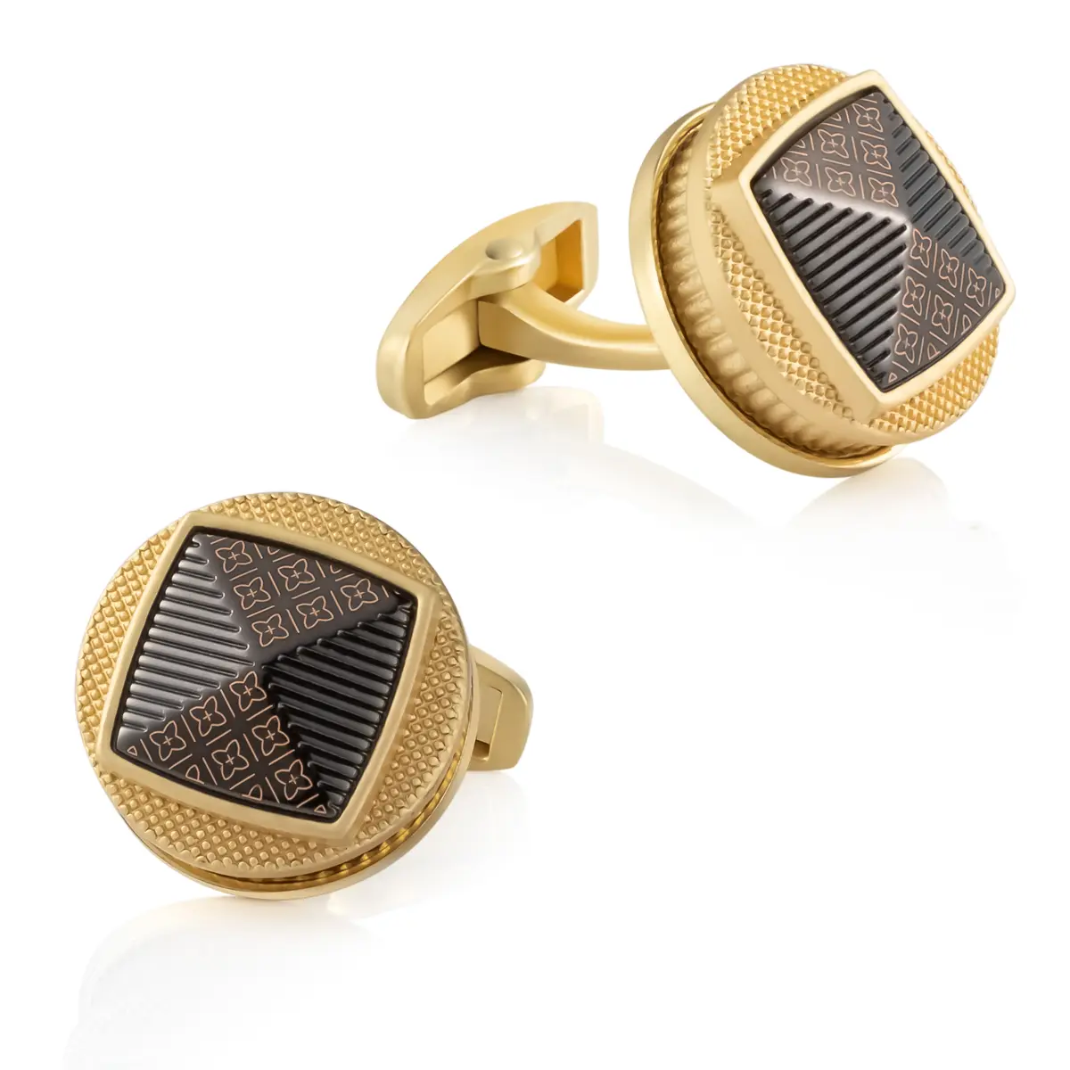 Wholesale Round Shape 3D Pattern Design Black Golden Color Alloy Cufflinks Hiqh Quality Suppliers, Exporter