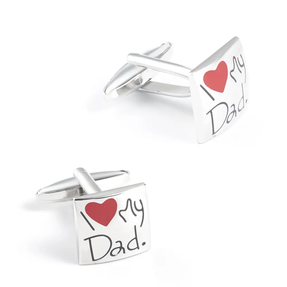 ODM Best Selling Enamel Silver I Love My Dad Red Heart Cufflinks Gift for Daddy Father's Day CC0006 Supplier, Companies