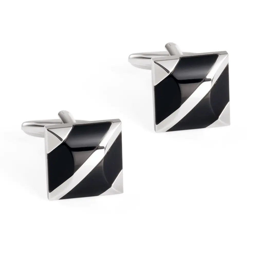 ODM Elegant Silver Black Diagonal Cufflinks Stone Inlaid Shirt Men Cuff Links Manufacturer, Manufacturers