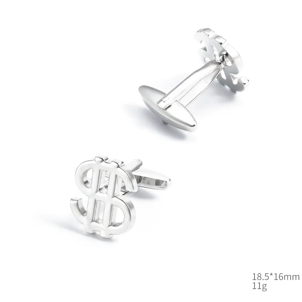 Wholesale High-Polished Personalized Men Silver Color Hollow Dollar Design Brass Cufflinks CL0125 Manufacturers, Company