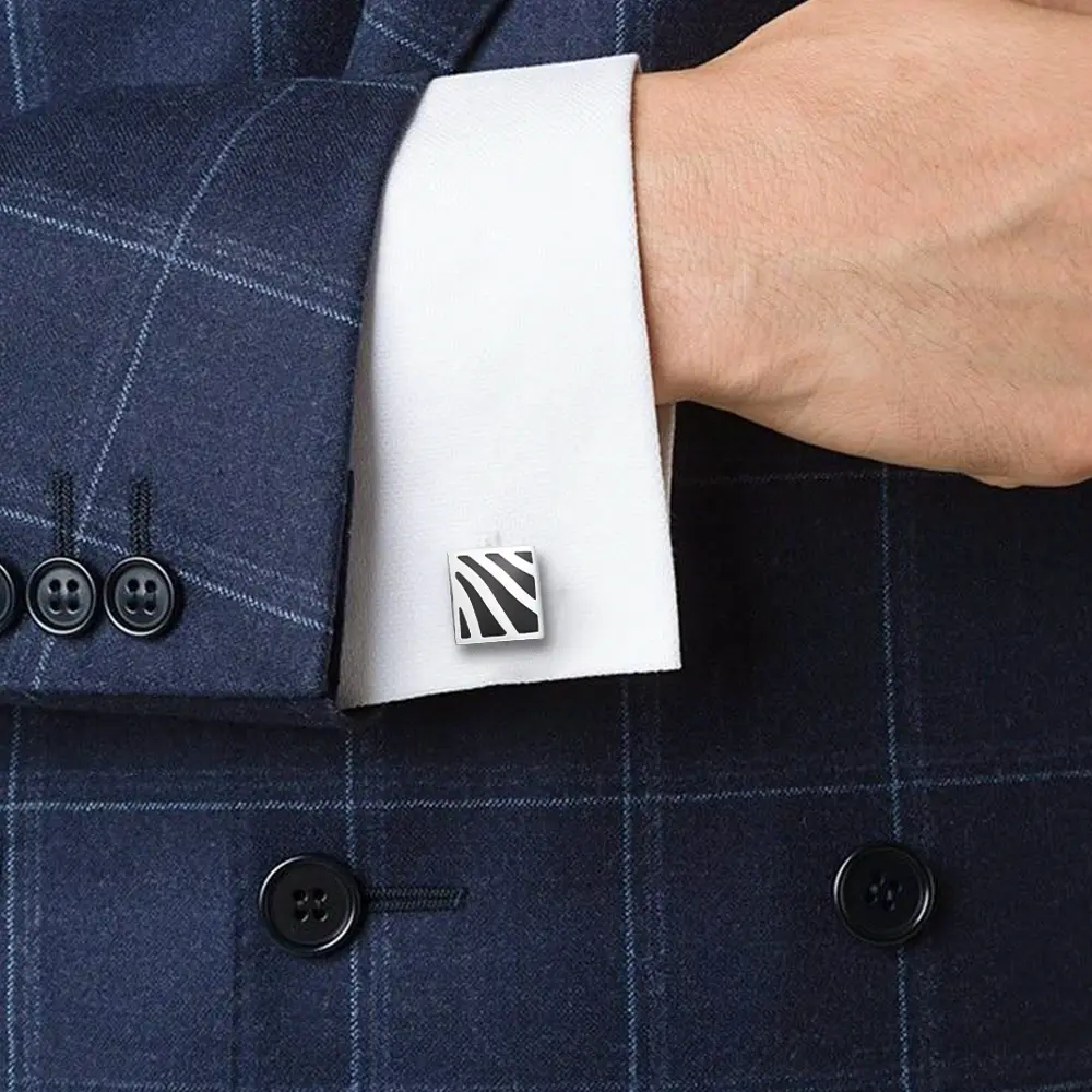 ODM Hot Selling Black and Silver Zebra Pattern Enamel Cufflinks Wholesale CC-Q019-1 Factories, Exporters