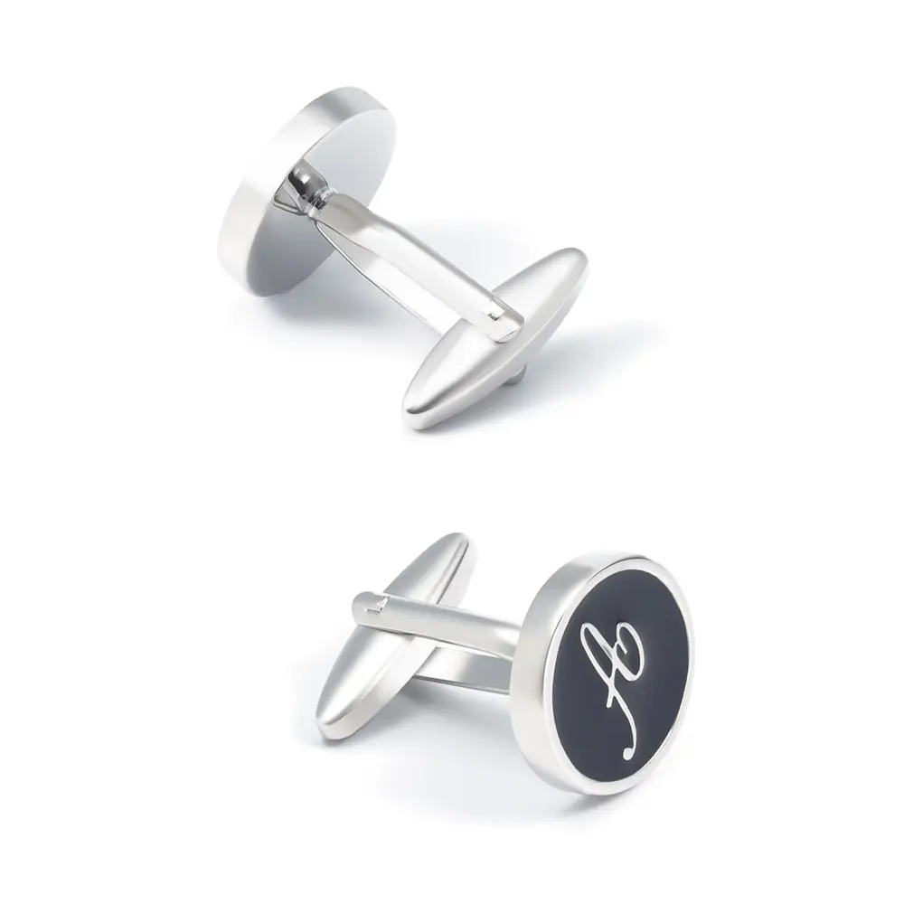 Custom Hot Selling Black Enamel Letter Cuff Links Alphabet A Brass Cufflinks for Men Shirts CC0011-A Suppliers, Exporter