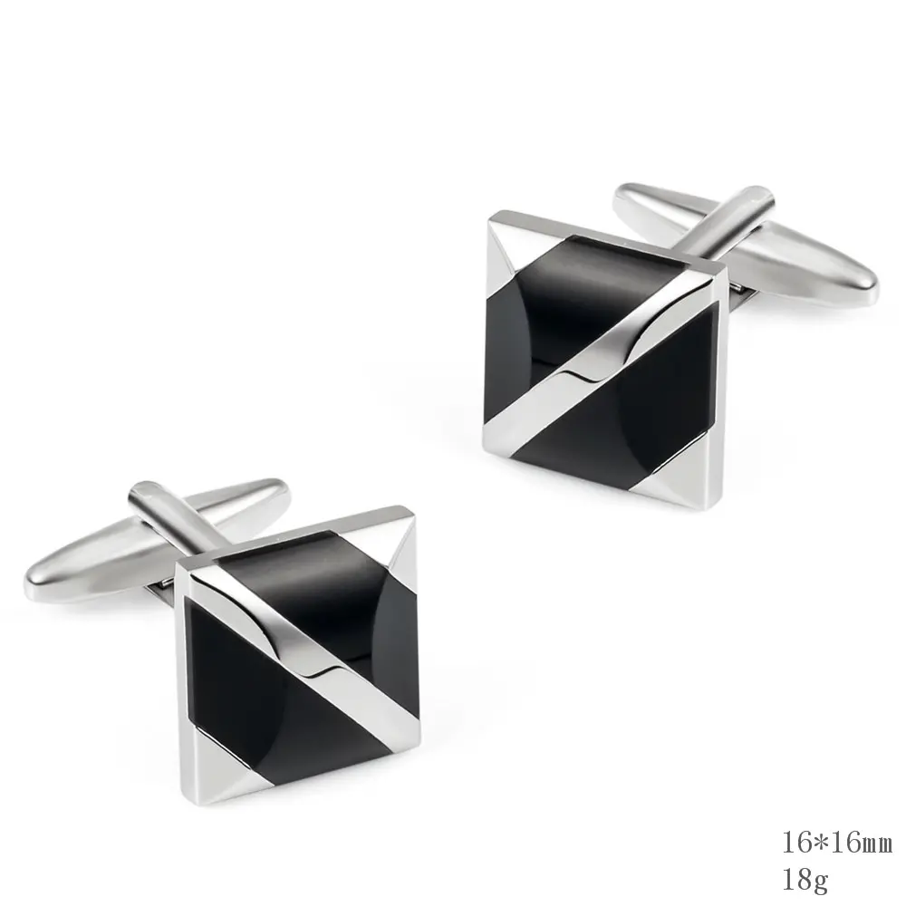 ODM Elegant Silver Black Diagonal Cufflinks Stone Inlaid Shirt Men Cuff Links Manufacturer, Manufacturers