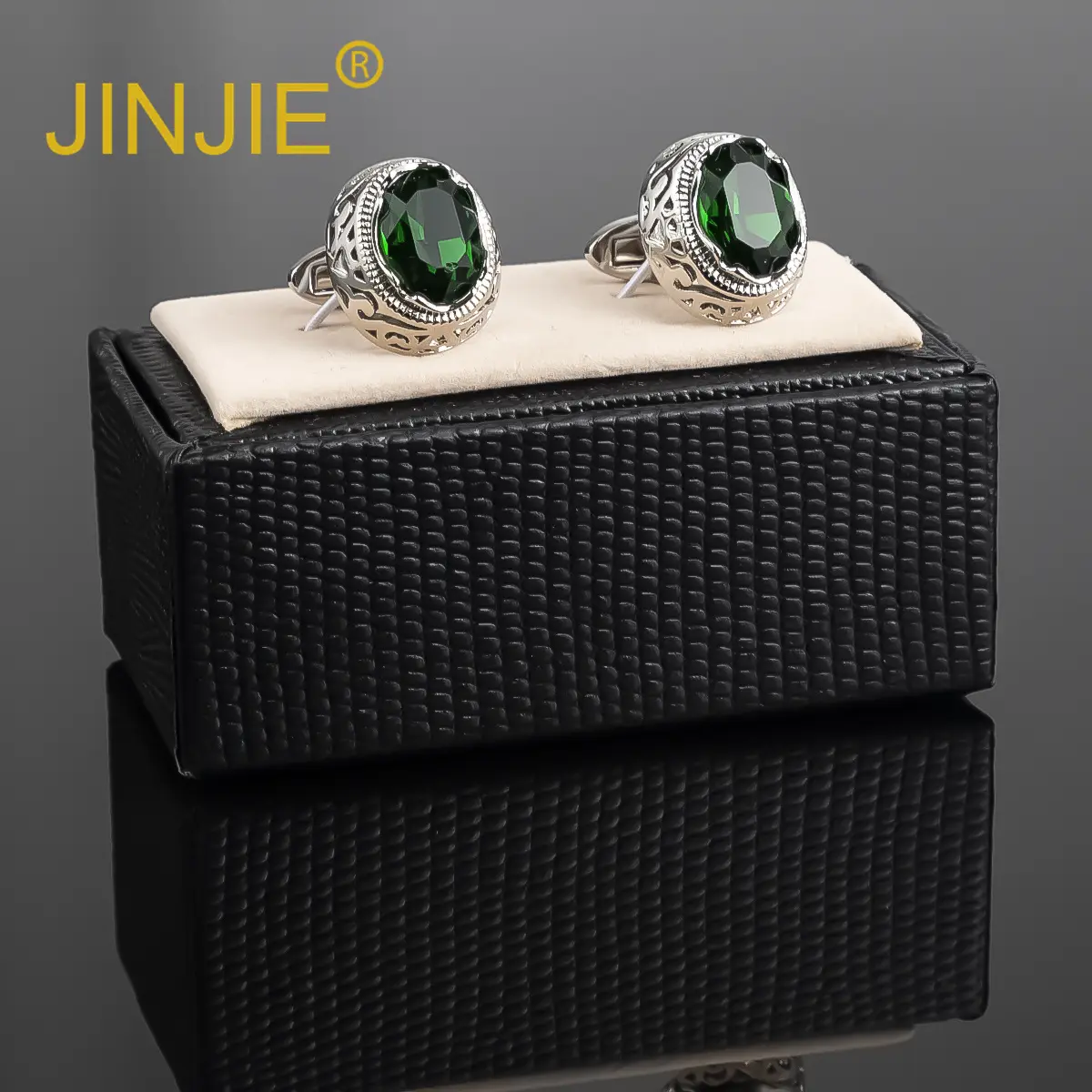 OEM French Luxury High-grade Hollow Metal Green Zircon Diamond Men's Suit Cufflinks Accessories CSW0040-Green Factories, Exporter