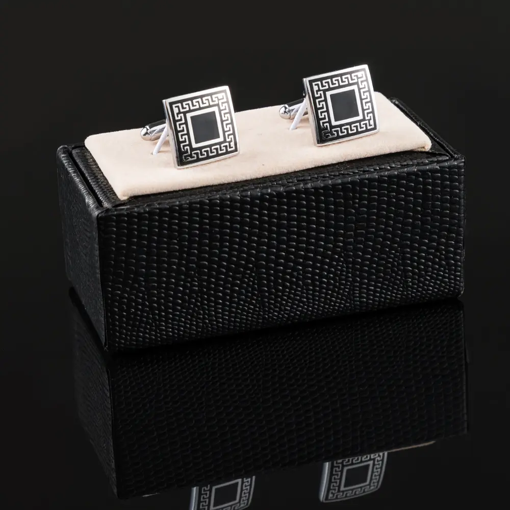Custom Top Selling Amazon Gentleman Business Classic Silver & Black Square Sleeve Cufflinks Wholesale CC-Q054 Manufacturer, Exporter