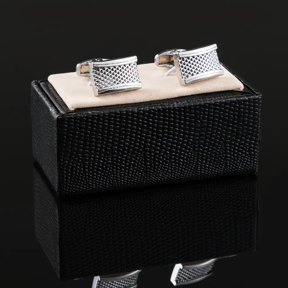 OEM Laser Metal Engraving Rectangle Shaped Premium Grid Cufflinks Gold Plated CLW0007-S Manufacturers, Exporter